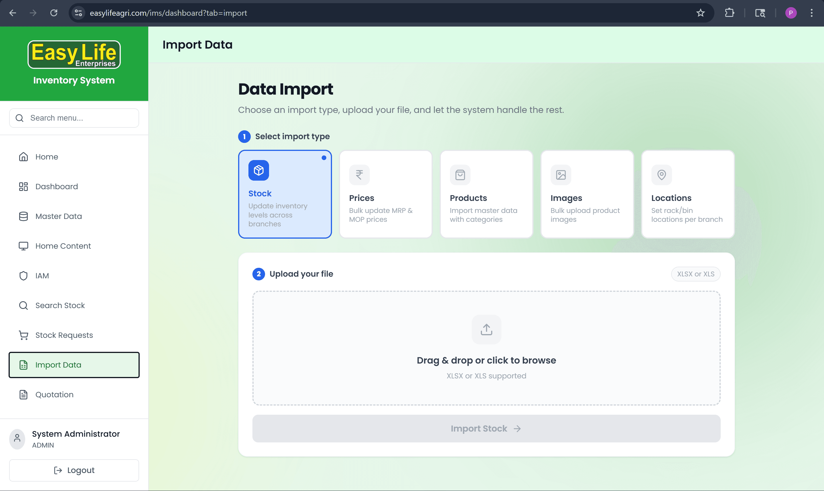 Bulk import — stock, pricing, products, images via Excel
