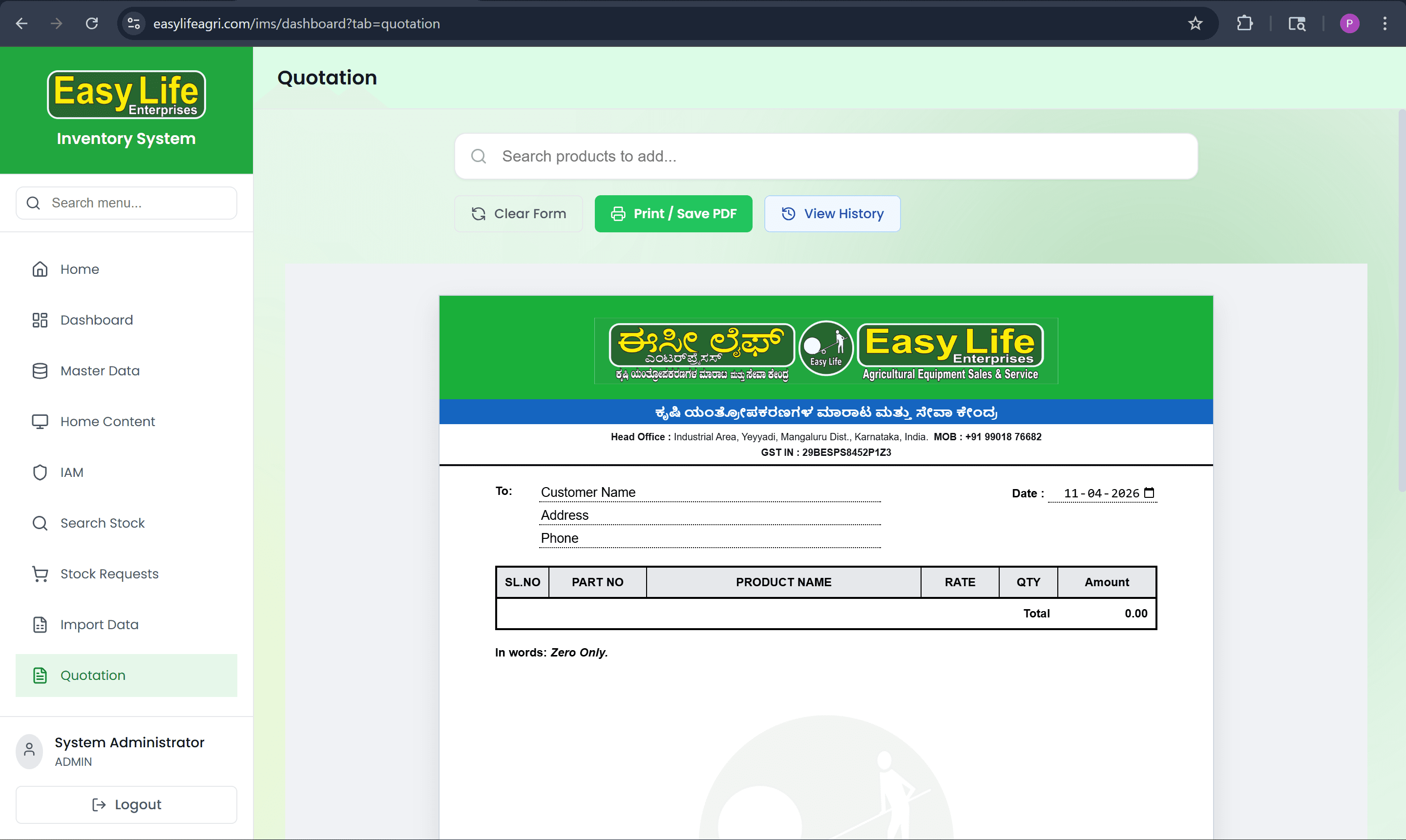 Quotation builder with auto GST and PDF export